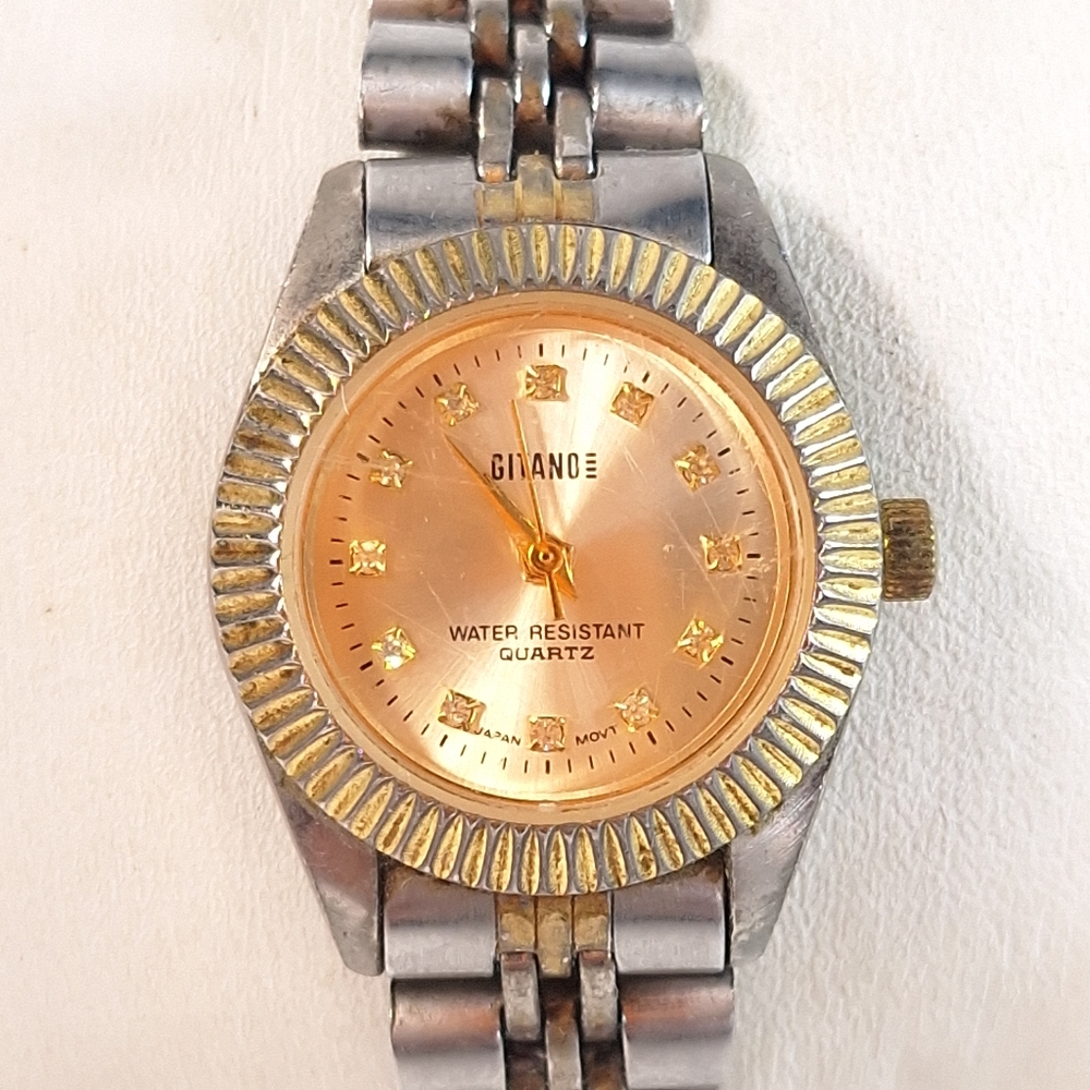 Gitano Silver And Gold Tone Metal Ladies Quartz Wrist Watch, New Battery
